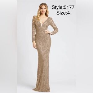 Beaded illusion plunge v neckline long sleeve down